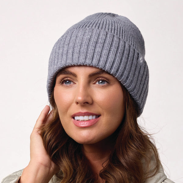 Ladies Lite Ashwood Ribbed Turnover Hat - Light Grey