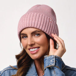 Ladies Lite Ashwood Ribbed Turnover Hat - Light Pink