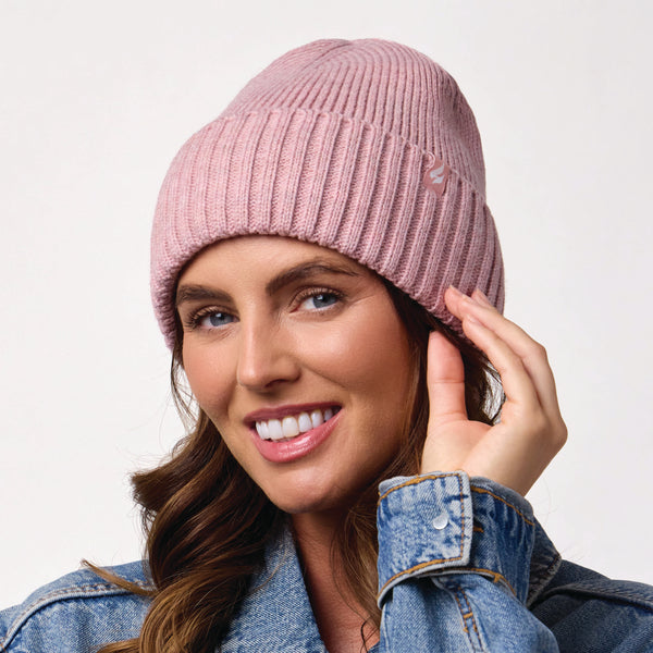 Ladies Lite Ashwood Ribbed Turnover Hat - Light Pink
