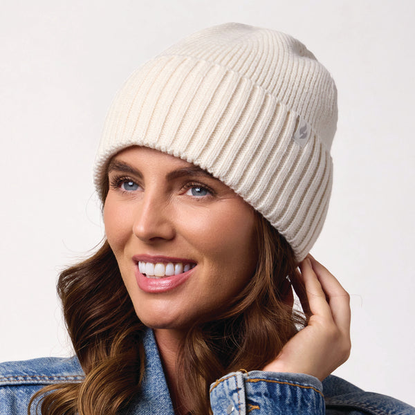 Ladies Lite Ashwood Ribbed Turnover Hat - Cream