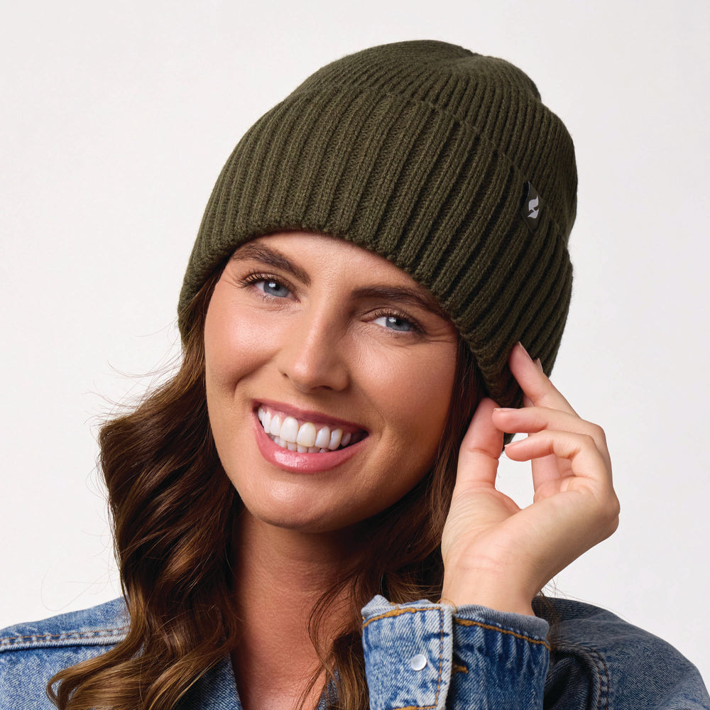 Ladies Lite Ashwood Ribbed Turnover Hat - Khaki