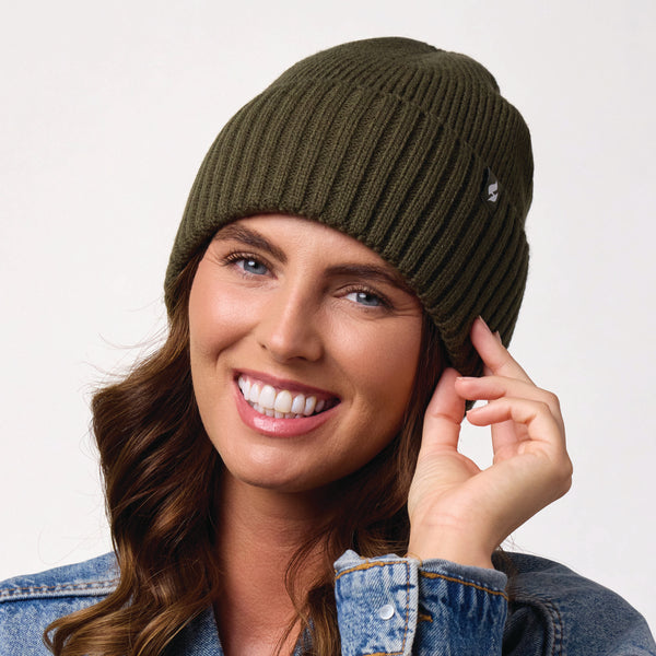 Ladies Lite Ashwood Ribbed Turnover Hat - Khaki