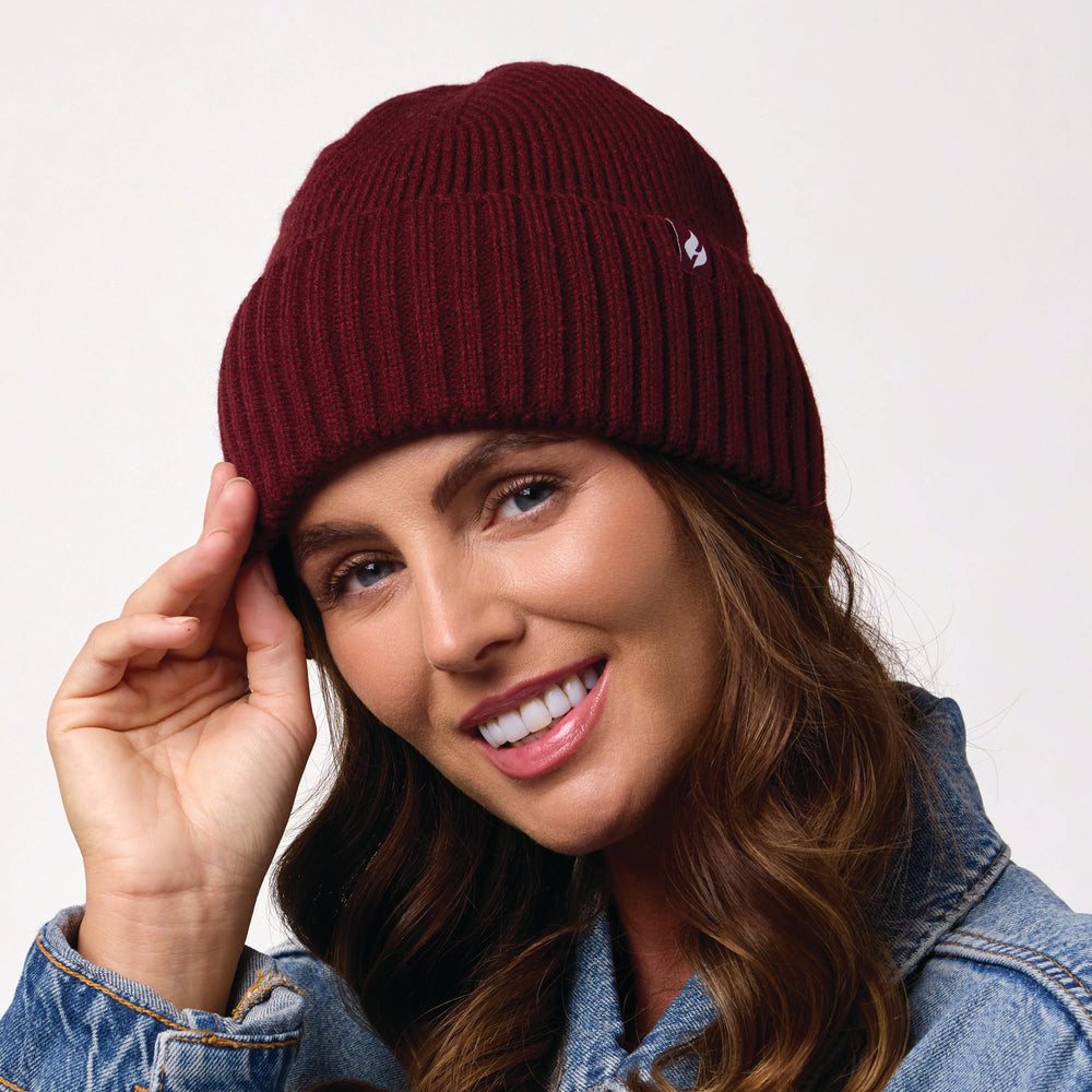 Ladies Lite Ashwood Ribbed Turnover Hat - Burgundy