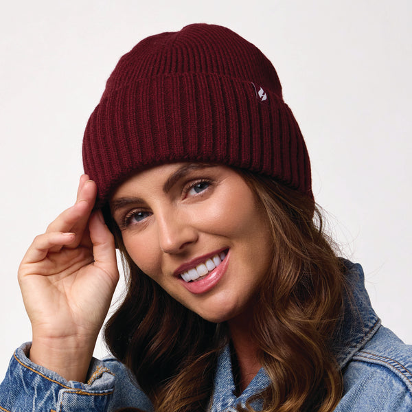 Ladies Lite Ashwood Ribbed Turnover Hat - Burgundy