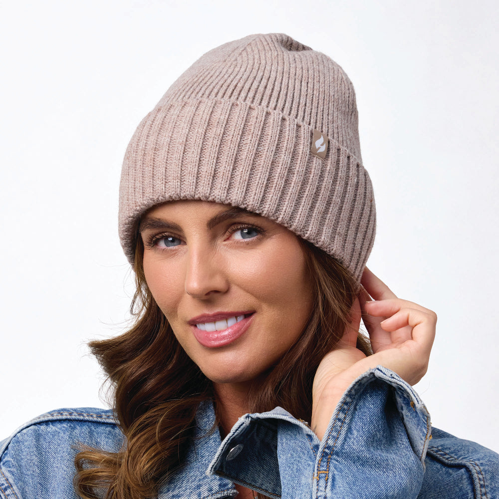 Ladies Lite Ashwood Ribbed Turnover Hat - Oat