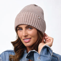 Ladies Lite Ashwood Ribbed Turnover Hat - Oat