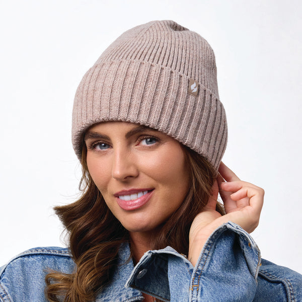 Ladies Lite Ashwood Ribbed Turnover Hat - Oat