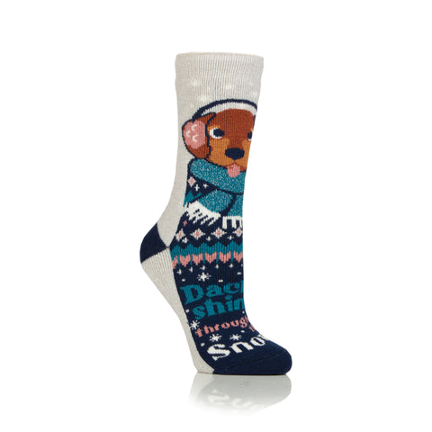 Ladies Lite Christmas Socks - Dachshing Through The Snow