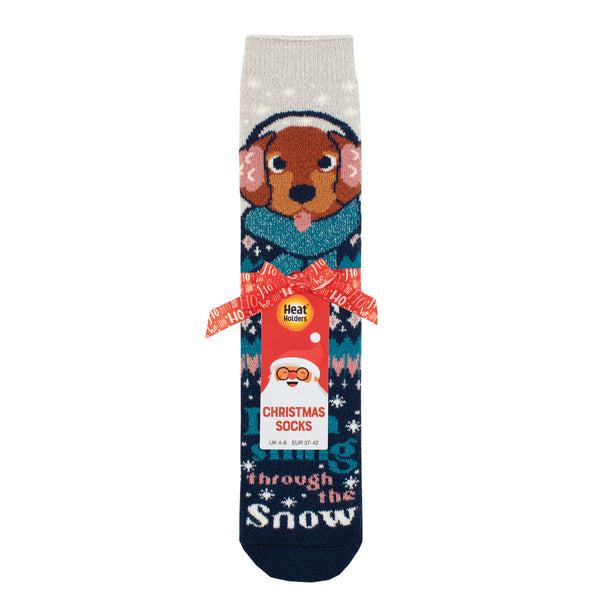 Ladies Lite Christmas Socks - Dachshing Through The Snow