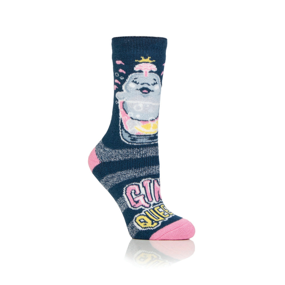 Ladies Lite Fun Feet Novelty Thermal Socks - Gin Queen