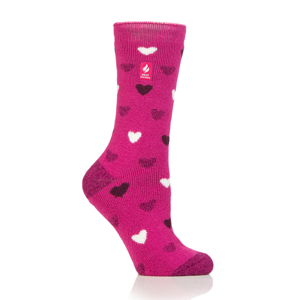 Ladies Lite Jasmine Socks - Fuchsia & Red Hearts