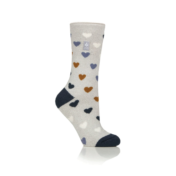 Ladies Lite Jasmine Socks - Light Grey & Blue Sapphire Hearts