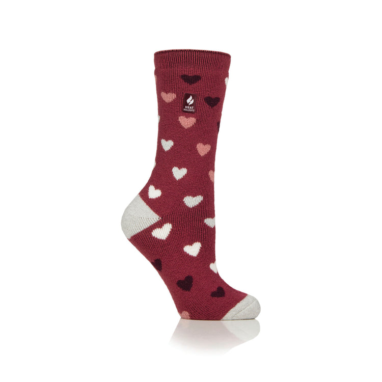 Ladies Lite Jasmine Socks - Raspberry & Light Grey Hearts