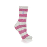 Ladies Lite Bologna Chunky Stripe Socks - Light Grey & Berry