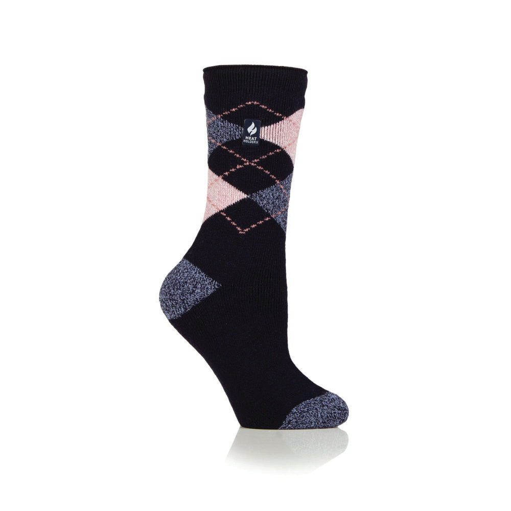 Ladies Lite Argyle Cali Socks - Navy / Orchid