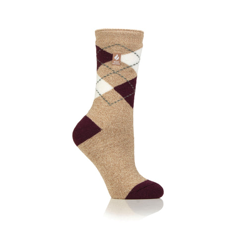 Ladies Lite Argyle Cali Socks - Oat / Cabernet