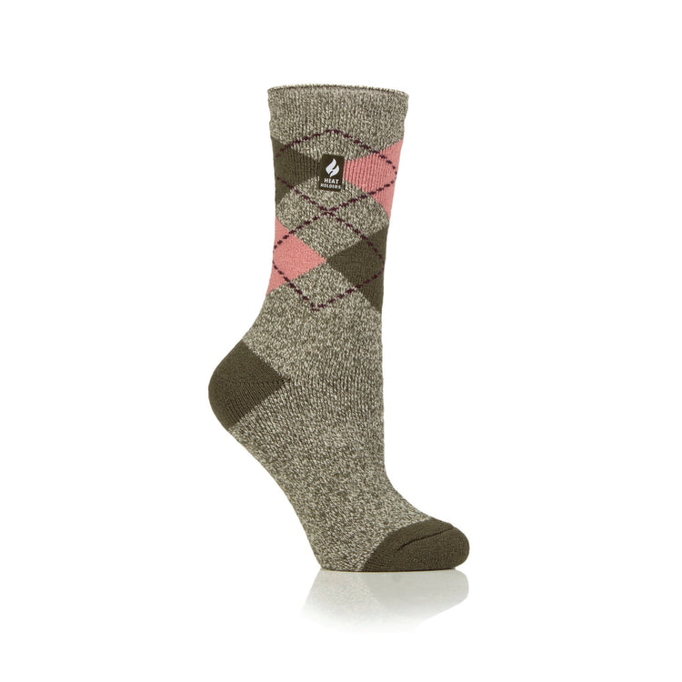 Ladies Lite Argyle Cali Socks - Olive / Cream