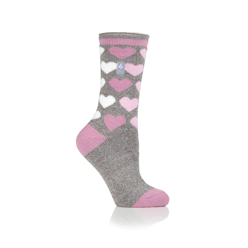 Ladies Lite Paris Hearts Socks - Grey