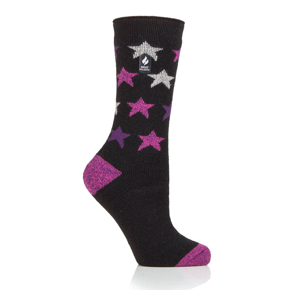 Ladies Lite Nice Stars Socks - Black & Pink