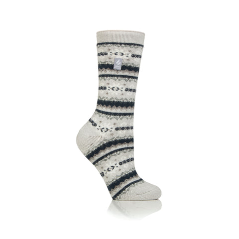 Ladies Lite Fairisle Nordic Socks - Ivory / Grey