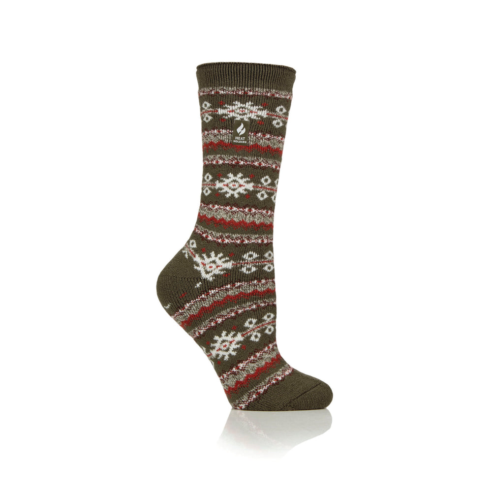 Ladies Lite Fairisle Nordic Socks - Olive & Cream