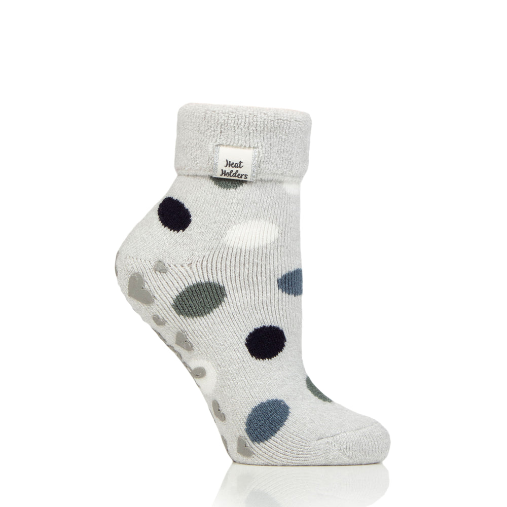 Ladies Lite Lyra Lounge Socks with Turnover Top - Silver Dots