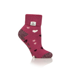 Ladies Lite Lounge Socks with Turnover Top - Hearts