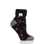 Ladies Lite Orion Sleep Socks with Turnover Top - Navy & Gold Stars