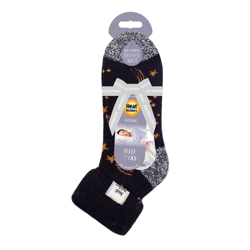 Ladies Lite Orion Sleep Socks with Turnover Top - Navy & Gold Stars