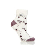Ladies Lite Orion Sleep Socks with Turnover Top - Ivory & Cabernet Stars