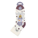 Ladies Lite Orion Sleep Socks with Turnover Top - Ivory & Cabernet Stars