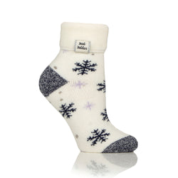 Ladies Lite Orion Sleep Socks with Turnover Top - Snowflake Cream