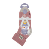 Ladies Lite Sleep Socks with Turnover Top - Snowflake Rose Blush