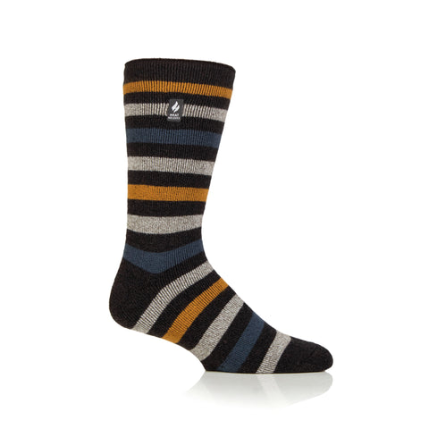 Mens Lite Split Medium Stripe Socks - Charcoal Mustard