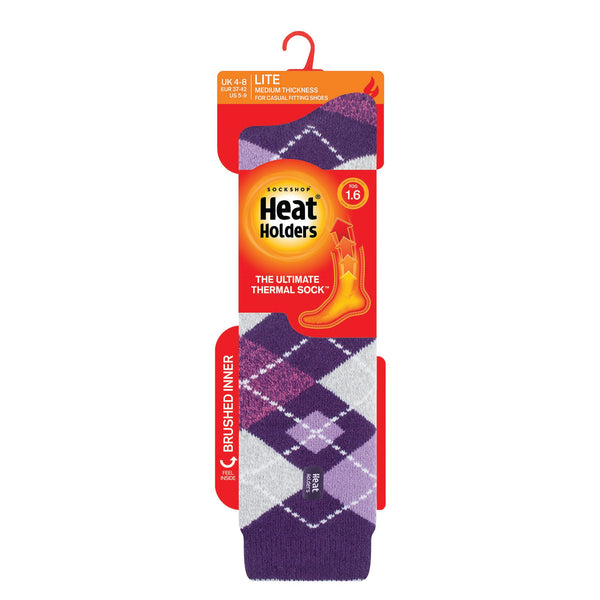 Ladies Lite Mahonia Long Socks - Purple Argyle