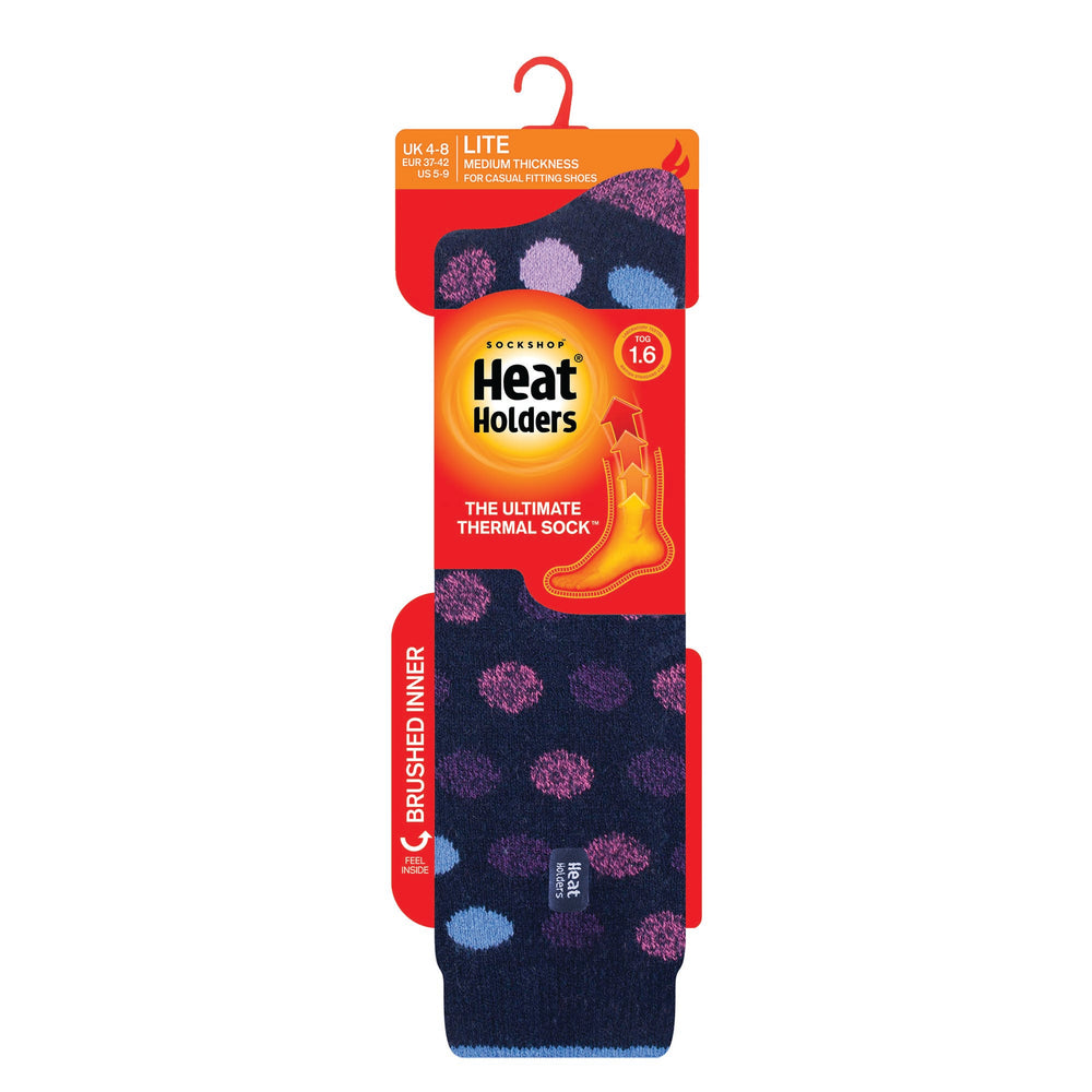 Ladies Lite Mahonia Long Socks - Navy Spots