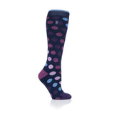 Ladies Lite Mahonia Long Socks - Navy Spots