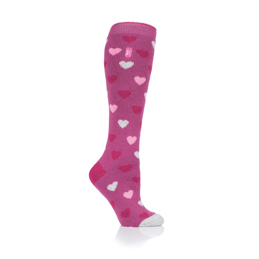 Ladies Lite Mahonia Long Socks - Pink Hearts