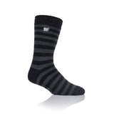 Mens Original Thermal Slipper Socks - Black & Charcoal Stripe