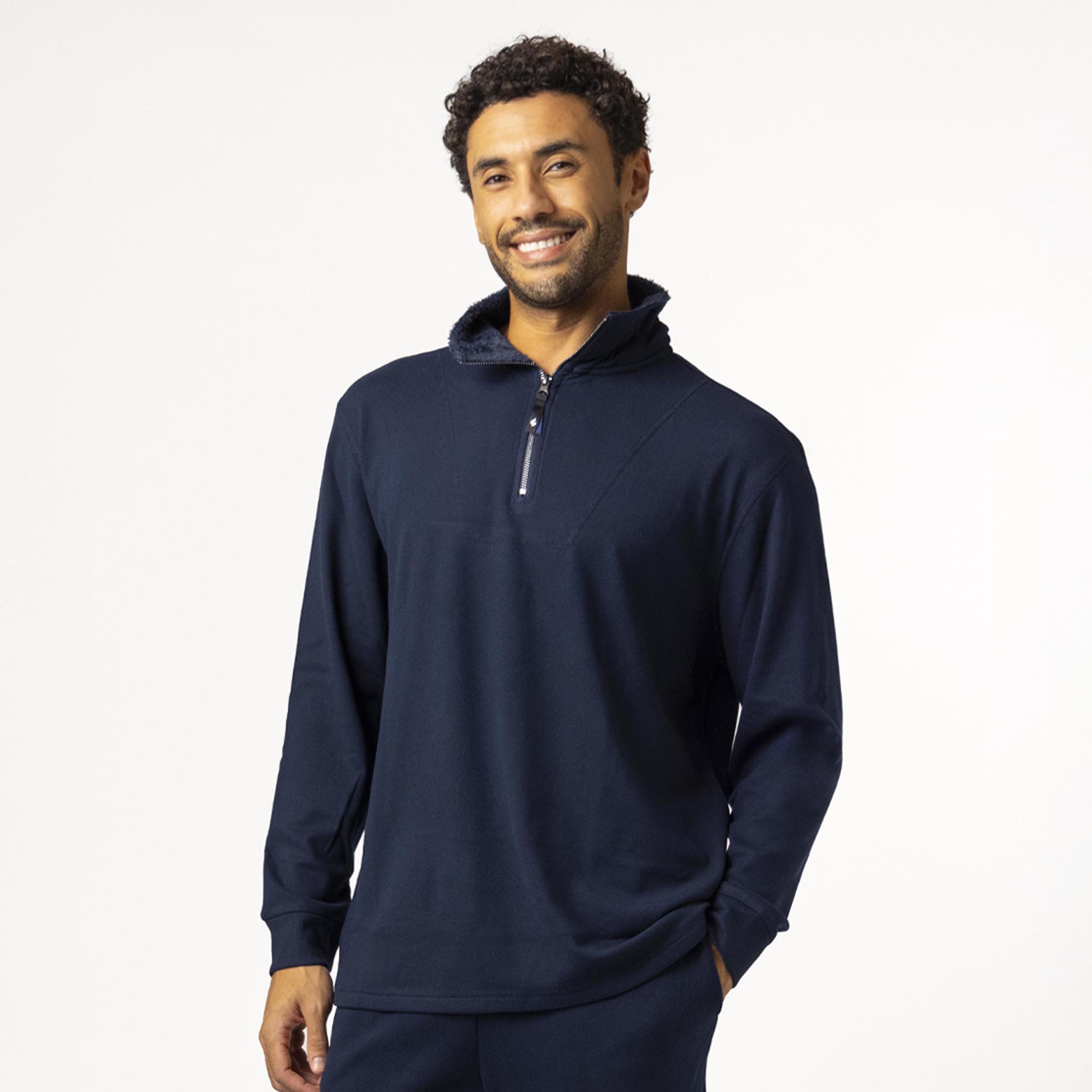 Mens Quarter Zip Thermal Lounge Top - Navy – Heat Holders