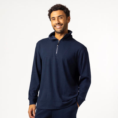 Mens Quarter Zip Thermal Lounge Top - Navy