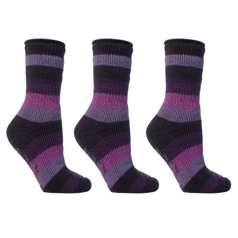 Special Offer 3 Pairs Kids Thermal Slipper Socks - Purple Stripe