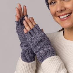 Ladies Ayla Cable Fingerless Gloves - Navy Twist