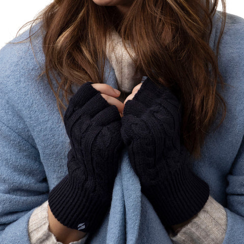 Ladies Ayla Cable Fingerless Gloves - Navy