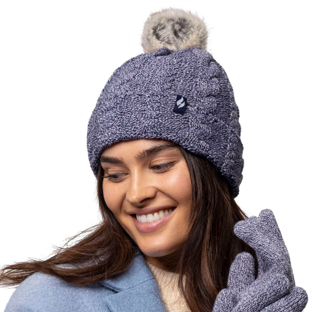 Ladies Original Pom Pom Hat - Navy Twist