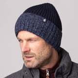 Mens Halmstad Turn Over Cuff Ribbed Hat - Navy