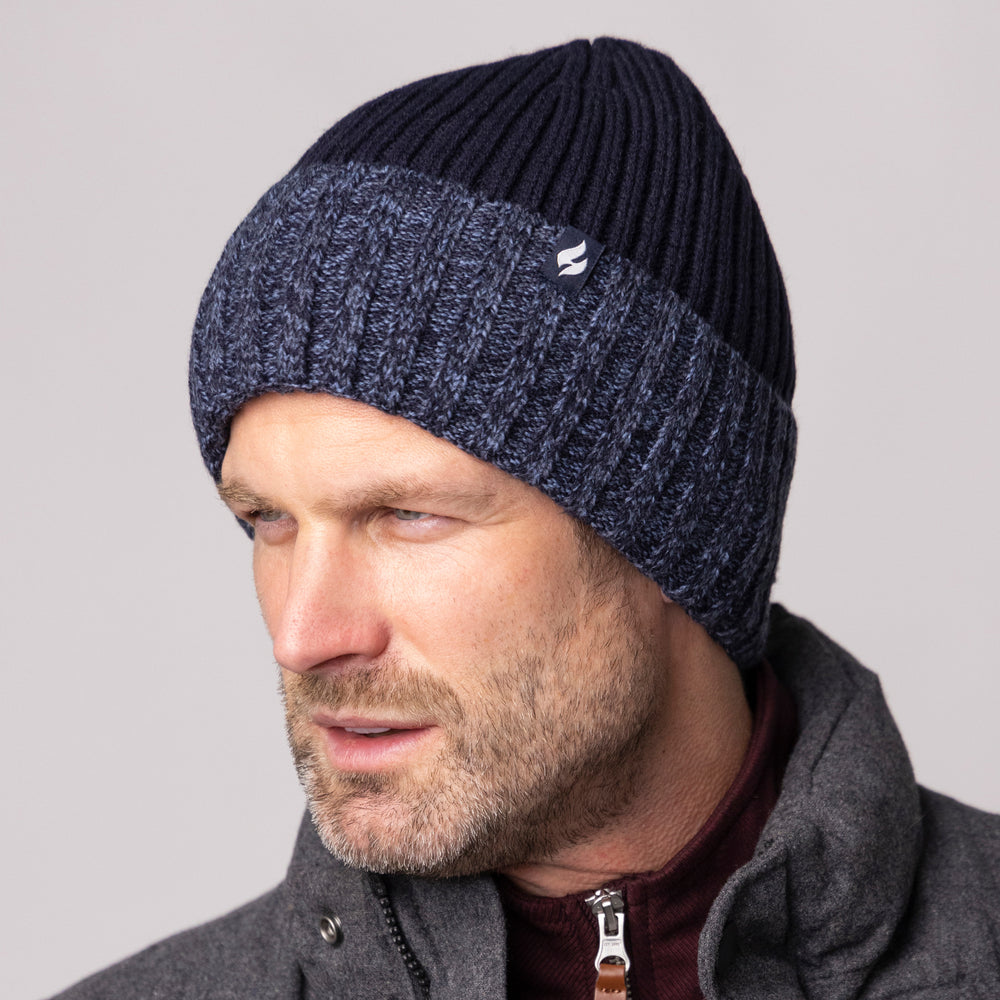 Mens Halmstad Turn Over Cuff Ribbed Hat - Navy