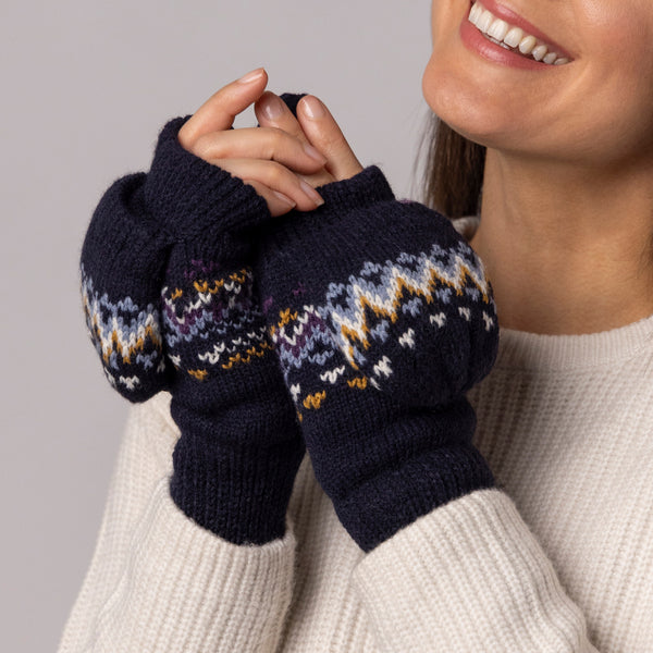 Ladies Heather Converter Mittens - Navy