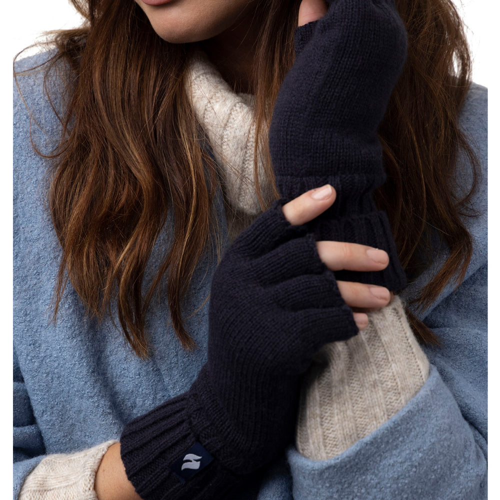 Ladies Carly Plain Fingerless Gloves - Navy