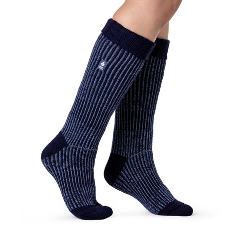 Ladies Original Begonia Long Boot Socks With Turnover Top - Navy